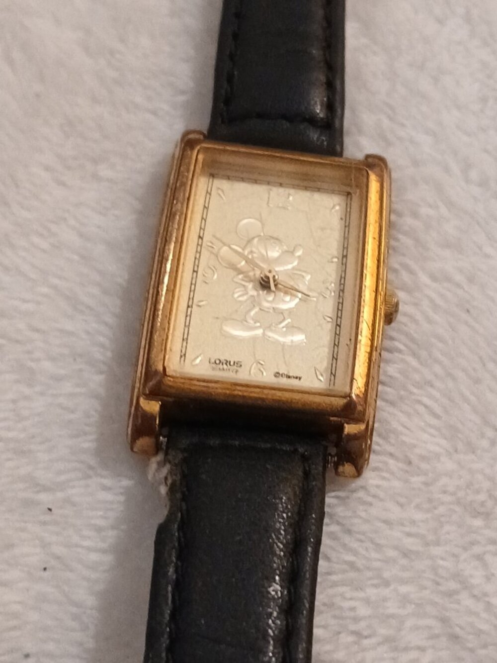 VINTAGE Disney Mickey Mouse LORUS Tank Watch - Black Band & NEW Battery!